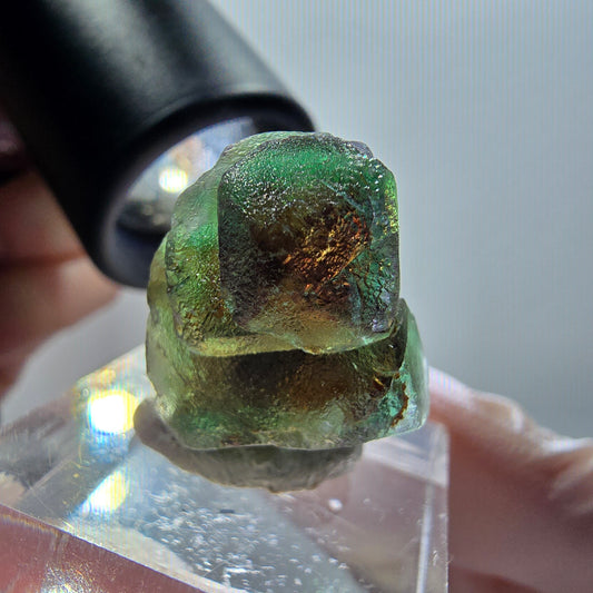 Klare Phantom Fluorit Würfel Stufe, grün braun Erongo, Namibia 24*20*20mm