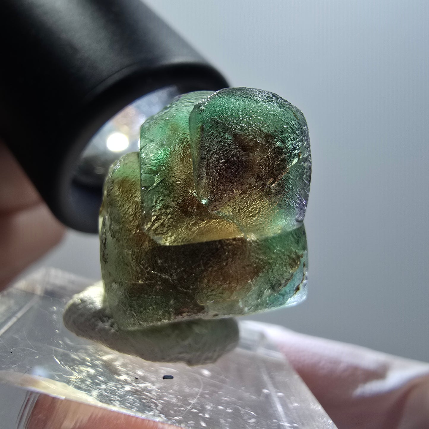 Klare Phantom Fluorit Würfel Stufe, grün braun Erongo, Namibia 24*20*20mm