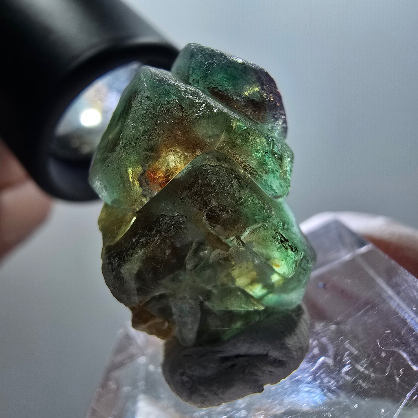 Klare Phantom Fluorit Würfel Stufe, grün braun Erongo, Namibia 24*20*20mm