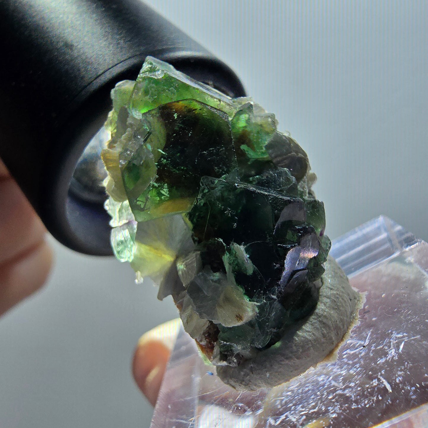 Phantom Fluorit Würfel, Muskovit Stufe Erongo, Namibia 28*20*17mm