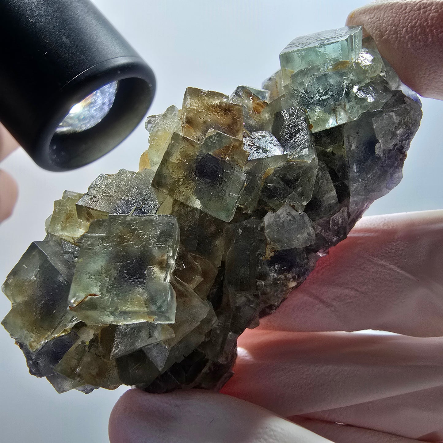 Seltene Phantom Fluorit Würfel parkettiert grün lila Okorusu, Namibia 67*34*25mm