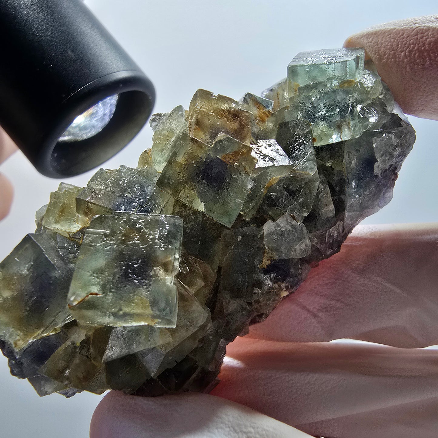 Seltene Phantom Fluorit Würfel parkettiert grün lila Okorusu, Namibia 67*34*25mm