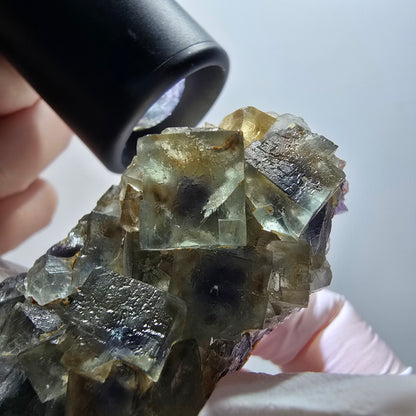 Seltene Phantom Fluorit Würfel parkettiert grün lila Okorusu, Namibia 67*34*25mm