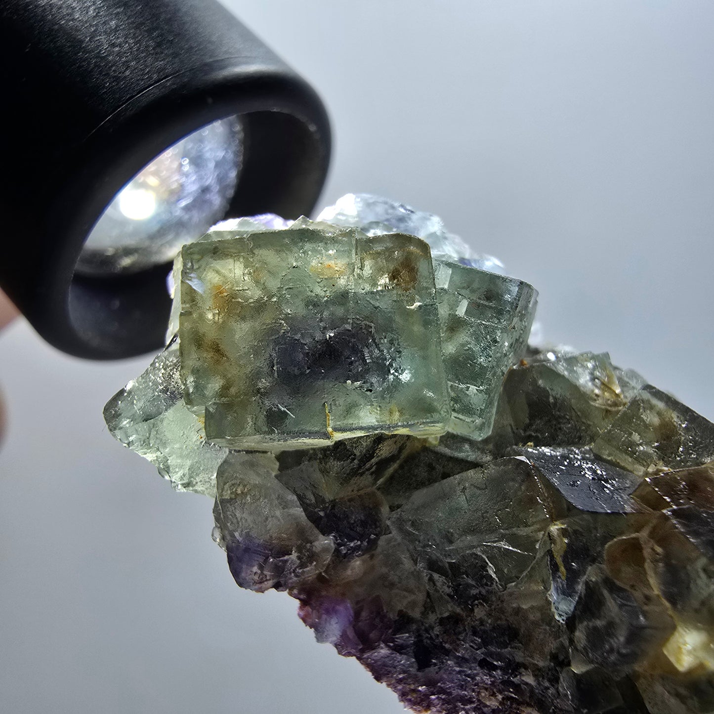 Seltene Phantom Fluorit Würfel parkettiert grün lila Okorusu, Namibia 67*34*25mm