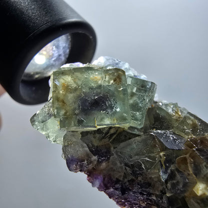 Seltene Phantom Fluorit Würfel parkettiert grün lila Okorusu, Namibia 67*34*25mm