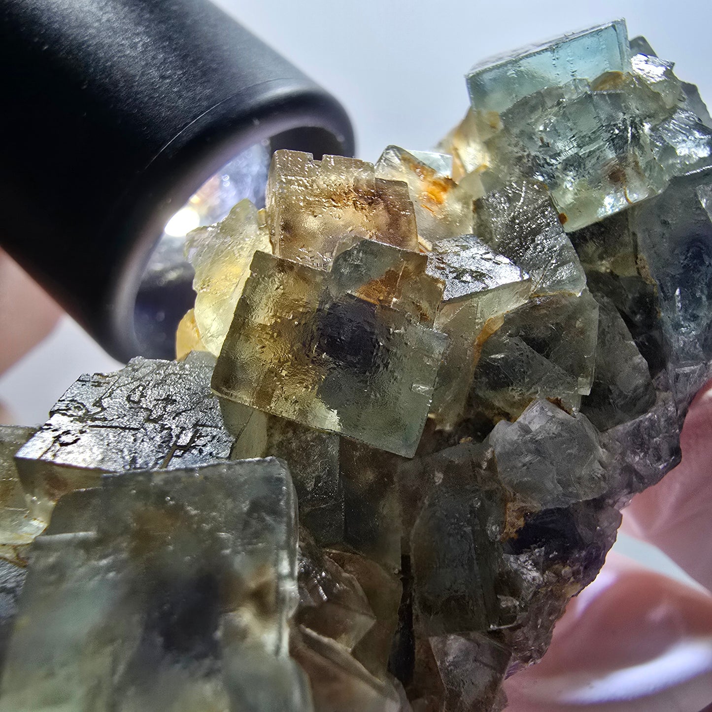 Seltene Phantom Fluorit Würfel parkettiert grün lila Okorusu, Namibia 67*34*25mm