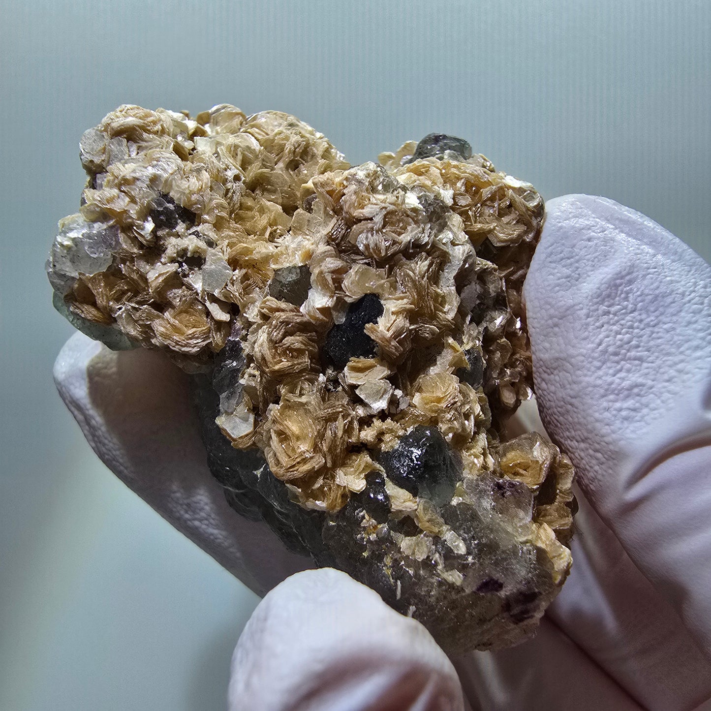 Phantom Fluorit, zonal, Muskovit Stufe Erongo, Namibia 57*44*31mm