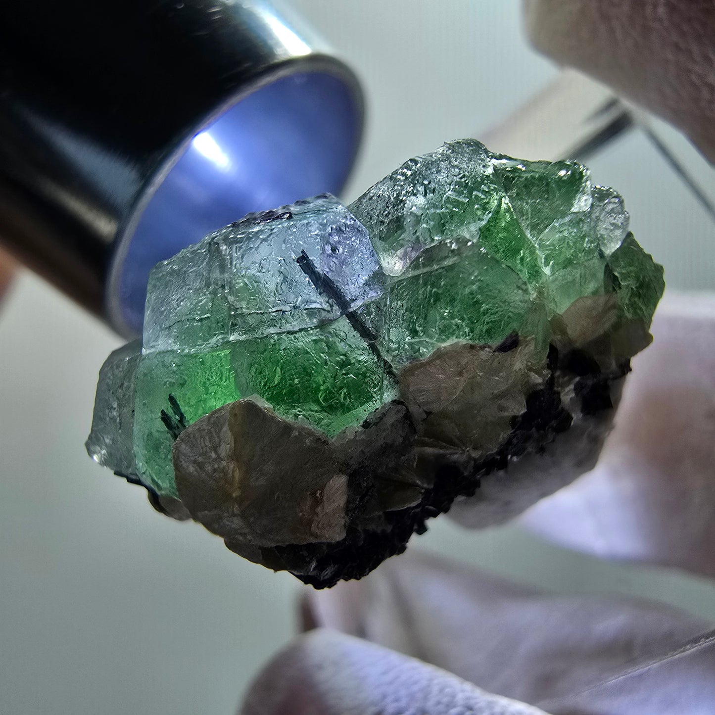 Phantom Fluorit Würfel, Schörl Turmalin, Muskovit Erongo, Namibia 22*16*13mm