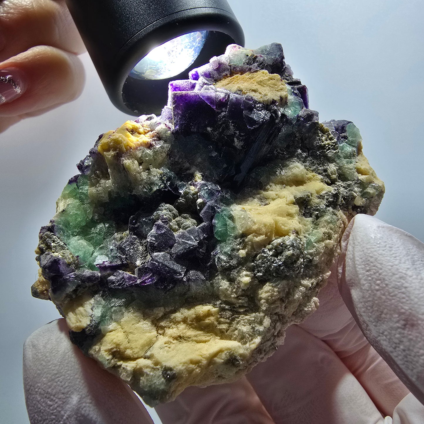 Phantom Fluorit, Schörl Turmalin, Muskovit, Orthoklas Erongo, Namibia 65*57*35mm