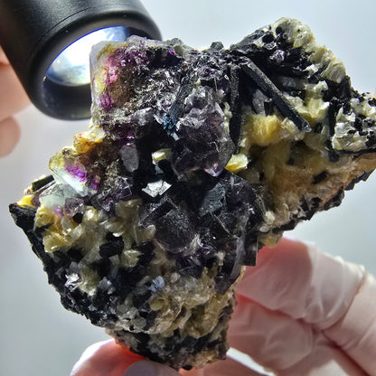 Bunte Phantom Fluorit, Schörl Turmalin, Muskovit Erongo, Namibia 62*51*35mm