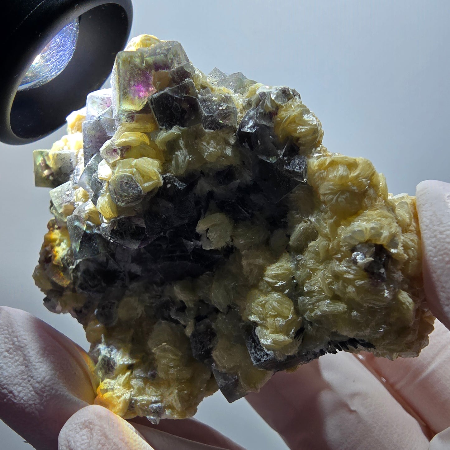 Bunte Phantom Fluorit, Schörl Turmalin, Muskovit Erongo, Namibia 68*53*32mm