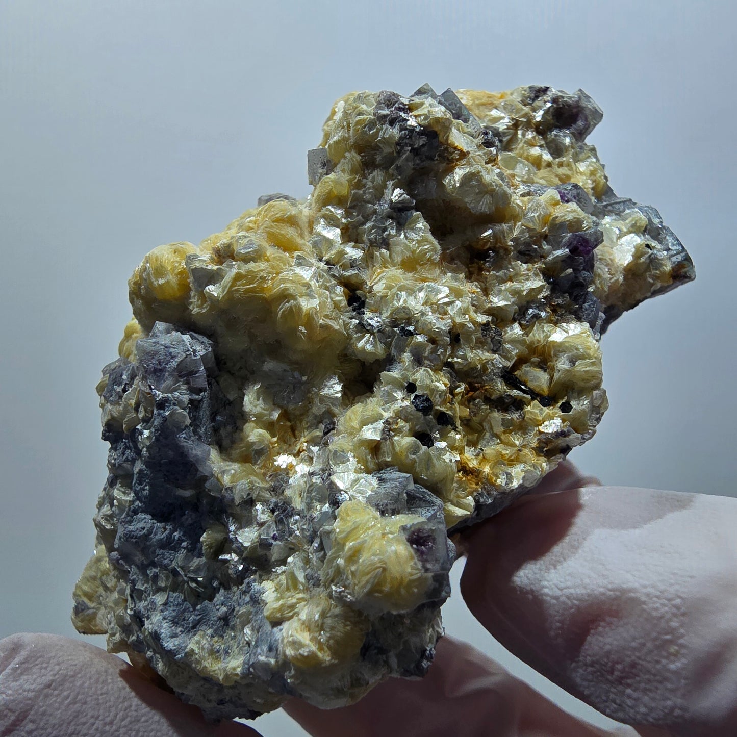 Bunte Phantom Fluorit Schörl Turmalin Muskovit Hyalit Erongo, Namibia 79*56*44mm