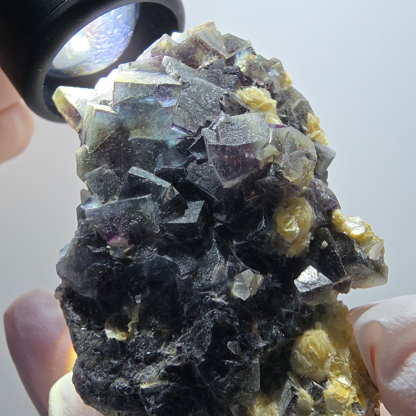 Bunte Phantom Fluorit Schörl Turmalin Muskovit Hyalit Erongo, Namibia 79*56*44mm