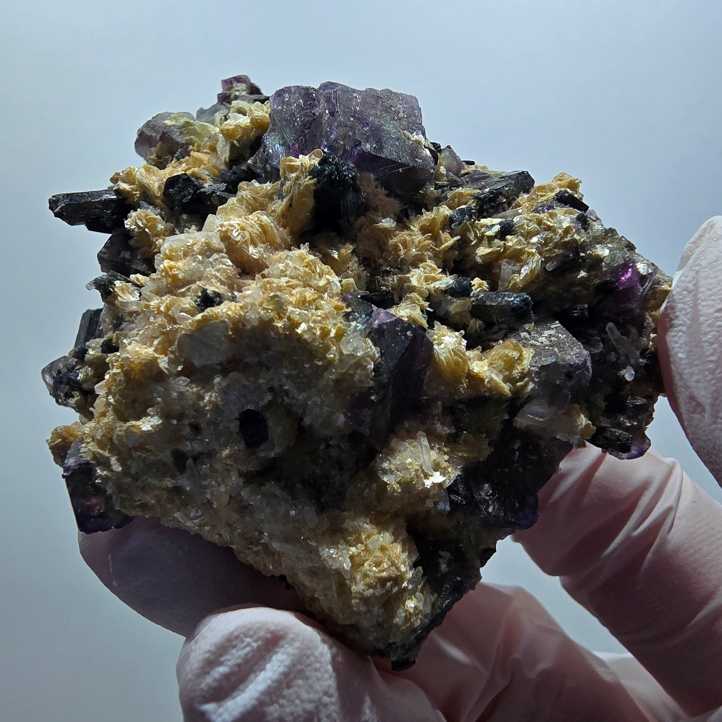 Bunte Phantom Fluorit, Schörl Turmalin, Muskovit Erongo, Namibia 69*52*26mm