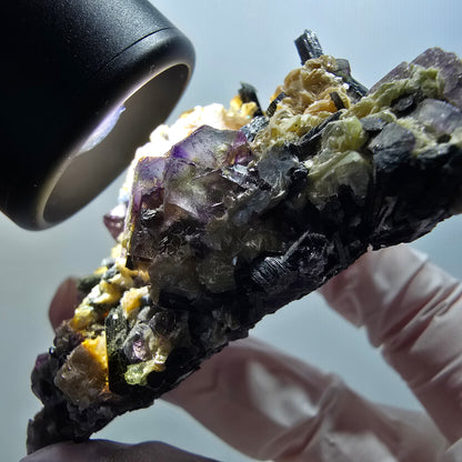 Bunte Phantom Fluorit, Schörl Turmalin, Muskovit Erongo, Namibia 69*52*26mm