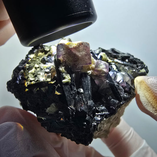 Bunte Phantom Fluorit, Schörl Turmalin, Muskovit Erongo, Namibia 61*53*52mm