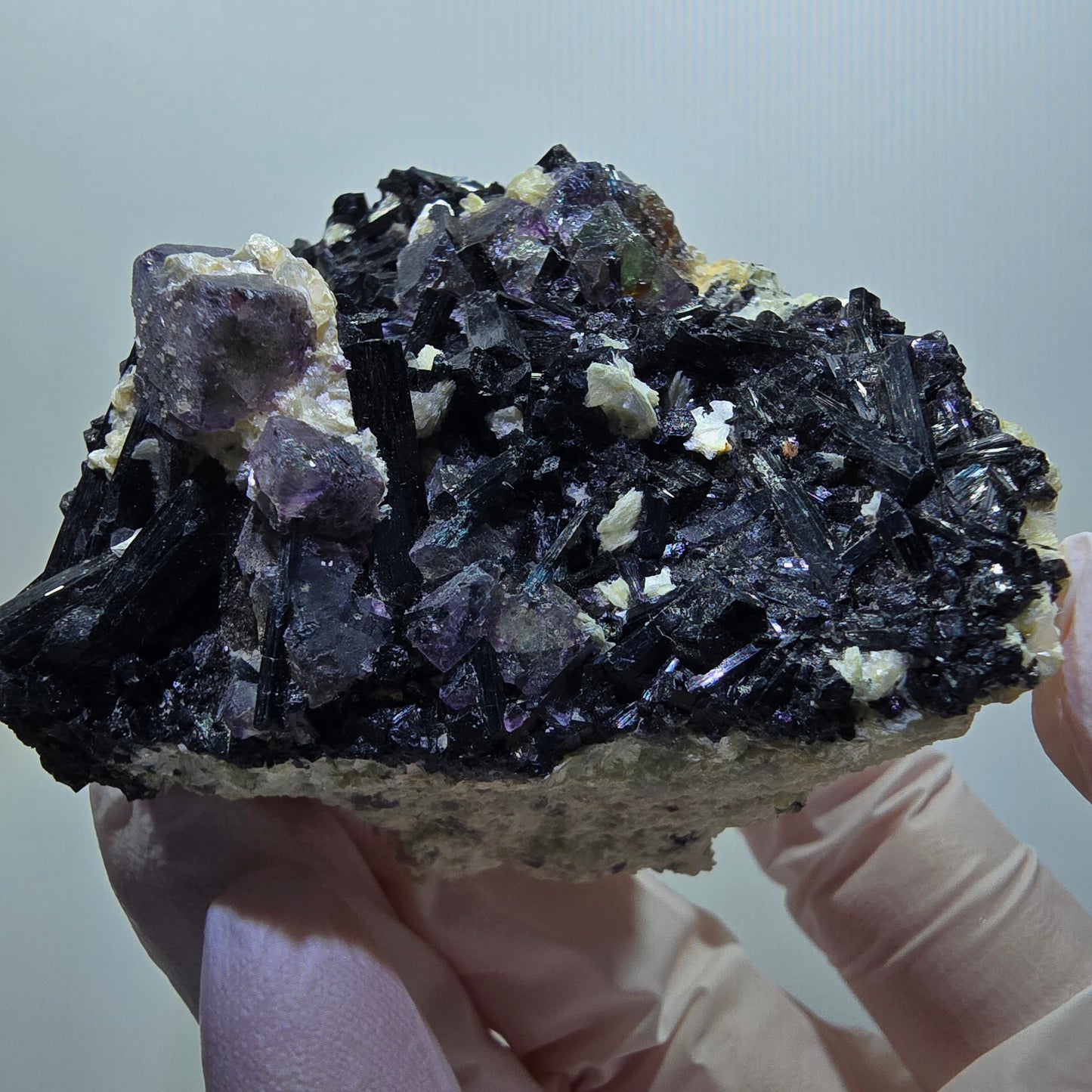 Bunte Phantom Fluorit, Schörl Turmalin, Muskovit Erongo, Namibia 61*53*52mm