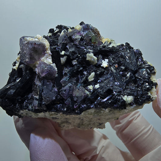 Bunte Phantom Fluorit, Schörl Turmalin, Muskovit Erongo, Namibia 61*53*52mm