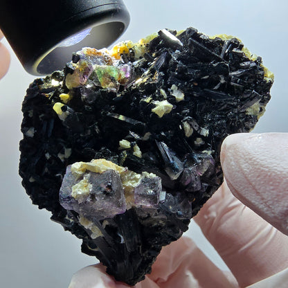 Bunte Phantom Fluorit, Schörl Turmalin, Muskovit Erongo, Namibia 61*53*52mm