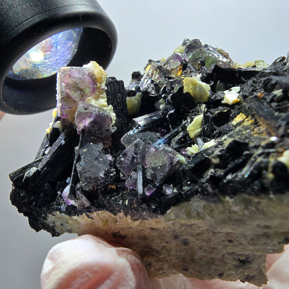 Bunte Phantom Fluorit, Schörl Turmalin, Muskovit Erongo, Namibia 61*53*52mm