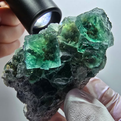 Seltene Phantom Fluorit Würfel, parkettiert, grün Okorusu, Namibia 83*46*44mm