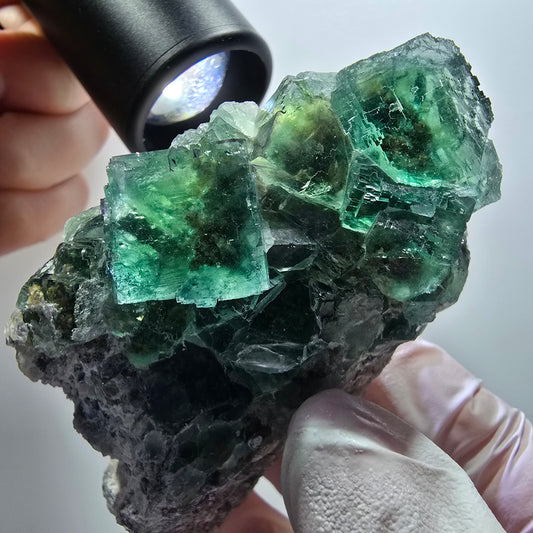 Seltene Phantom Fluorit Würfel, parkettiert, grün Okorusu, Namibia 83*46*44mm