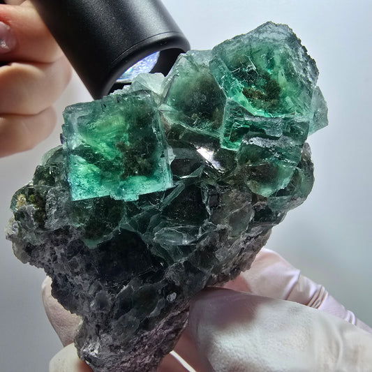 Seltene Phantom Fluorit Würfel, parkettiert, grün Okorusu, Namibia 83*46*44mm