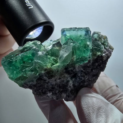 Seltene Phantom Fluorit Würfel, parkettiert, grün Okorusu, Namibia 83*46*44mm