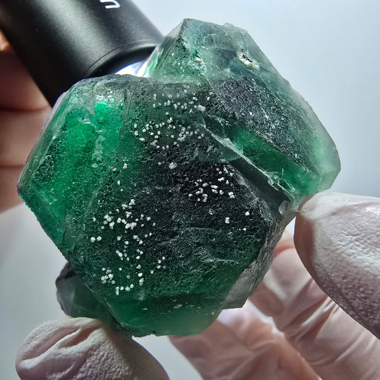 Phantom Fluorit, hexagonal, Schörl Turmalin, Muskovit Erongo, Namibia 62*50*39mm