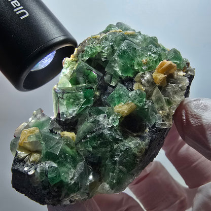 Phantom Fluorit, zonal, Schörl Turmalin, Muskovit Erongo, Namibia 88*49*30mm