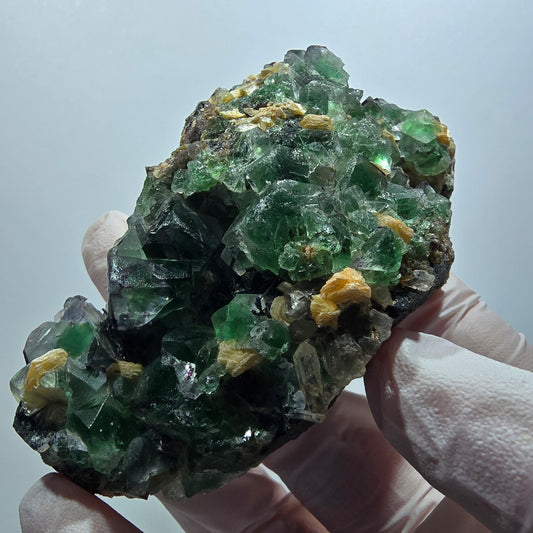 Phantom Fluorit, zonal, Schörl Turmalin, Muskovit Erongo, Namibia 88*49*30mm