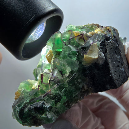 Phantom Fluorit, zonal, Schörl Turmalin, Muskovit Erongo, Namibia 88*49*30mm