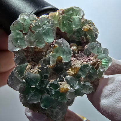 Seltene Phantom Fluorit Würfel, Muskovit Stufe Erongo, Namibia 68*51*41mm