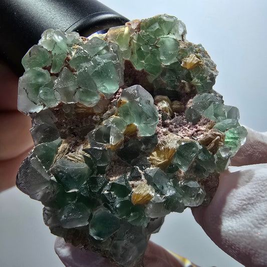 Seltene Phantom Fluorit Würfel, Muskovit Stufe Erongo, Namibia 68*51*41mm