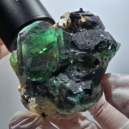 Phantom Fluorit, hexagonal, Schörl Turmalin, Muskovit Erongo, Namibia 67*61*49mm