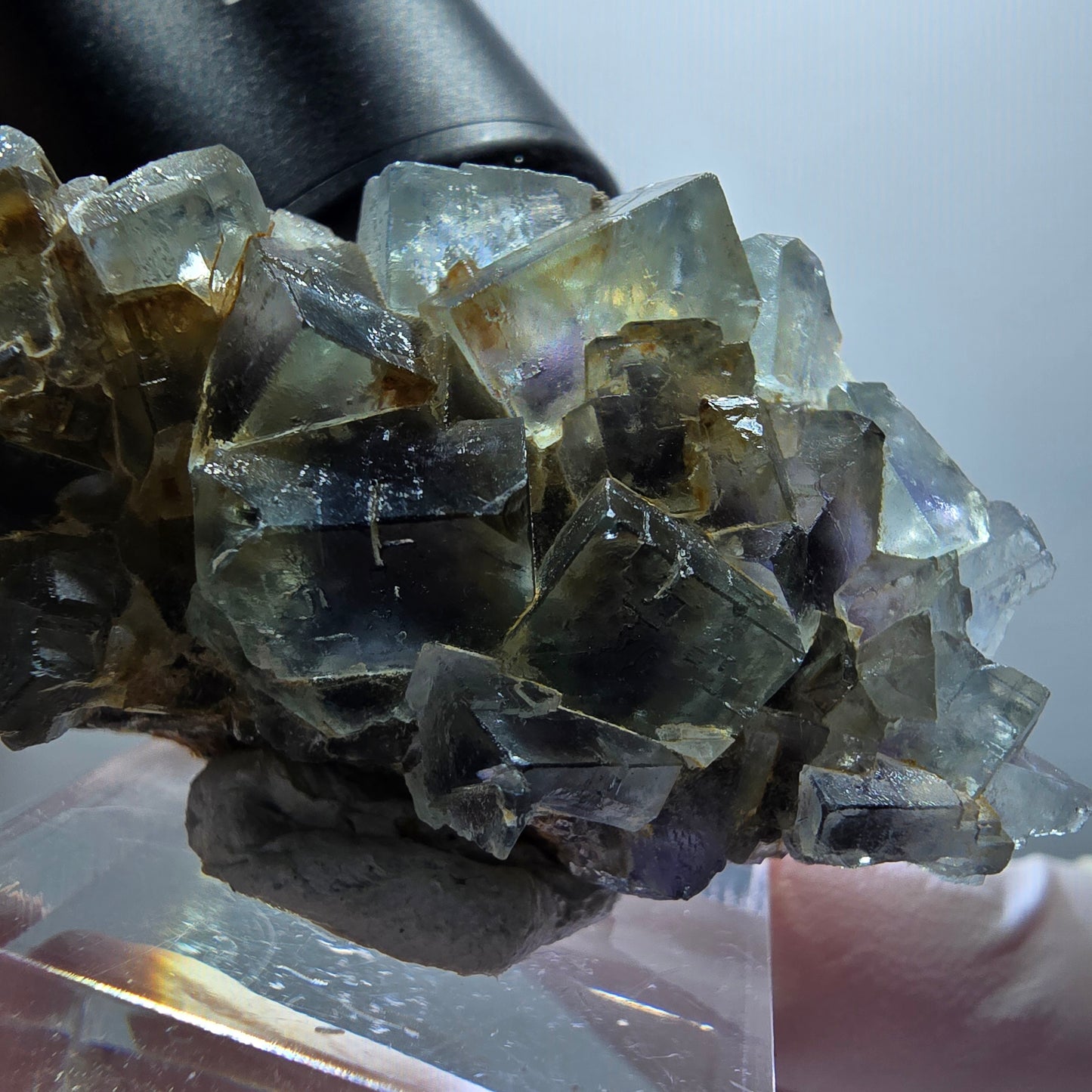 Seltene Phantom Fluorit Würfel parkettiert grün lila Okorusu, Namibia 58*27*17mm