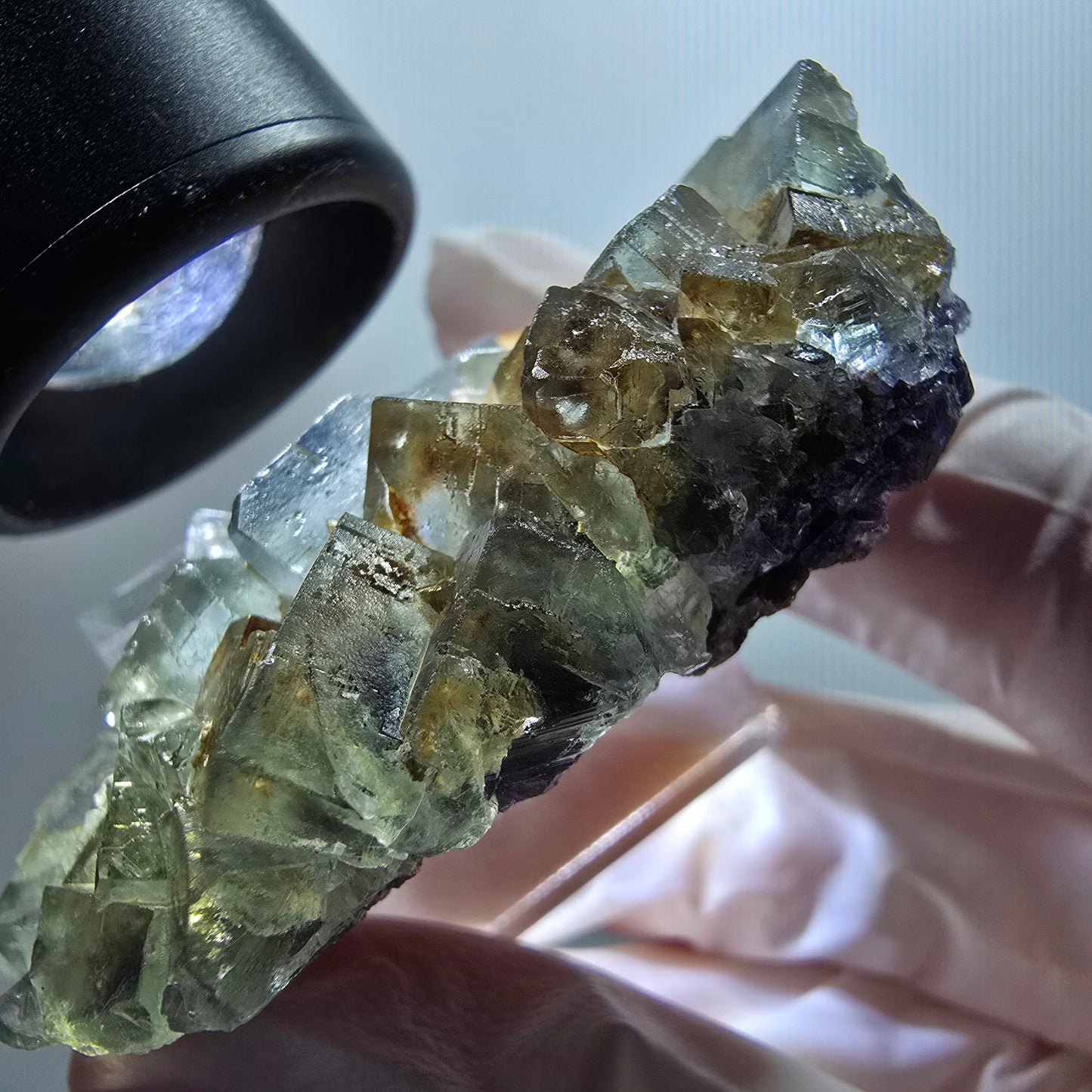 Seltene Phantom Fluorit Würfel parkettiert grün lila Okorusu, Namibia 58*27*17mm