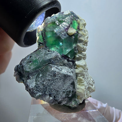 Phantom Fluorit, Schörl Turmalin, Muskovit Stufe Erongo, Namibia 42*37*25mm