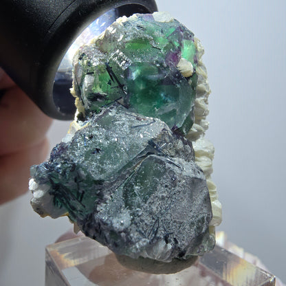 Phantom Fluorit, Schörl Turmalin, Muskovit Stufe Erongo, Namibia 42*37*25mm