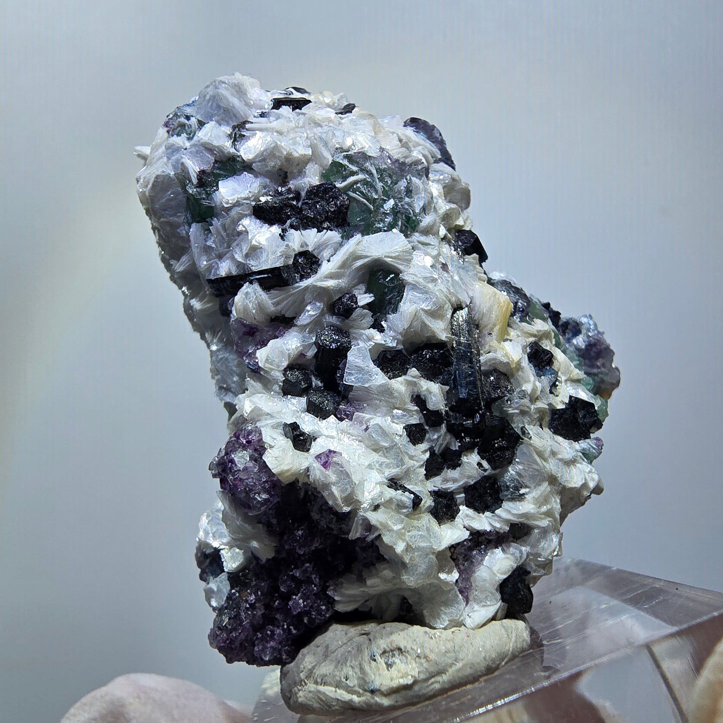 Phantom Fluorit, Schörl Turmalin, Muskovit Stufe Erongo, Namibia 42*37*25mm