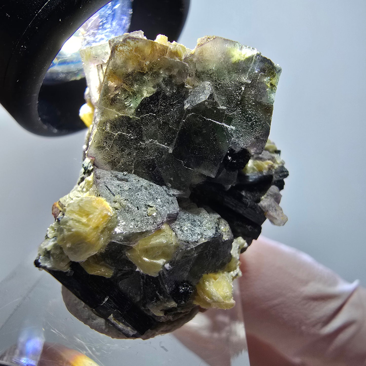 Phantom Fluorit, Schörl Turmalin, Muskovit Stufe Erongo, Namibia 37*25*26mm