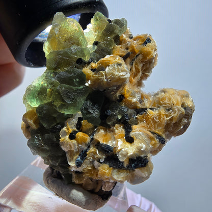 Phantom Fluorit, Schörl Turmalin, Muskovit Stufe Erongo, Namibia 48*37*24mm