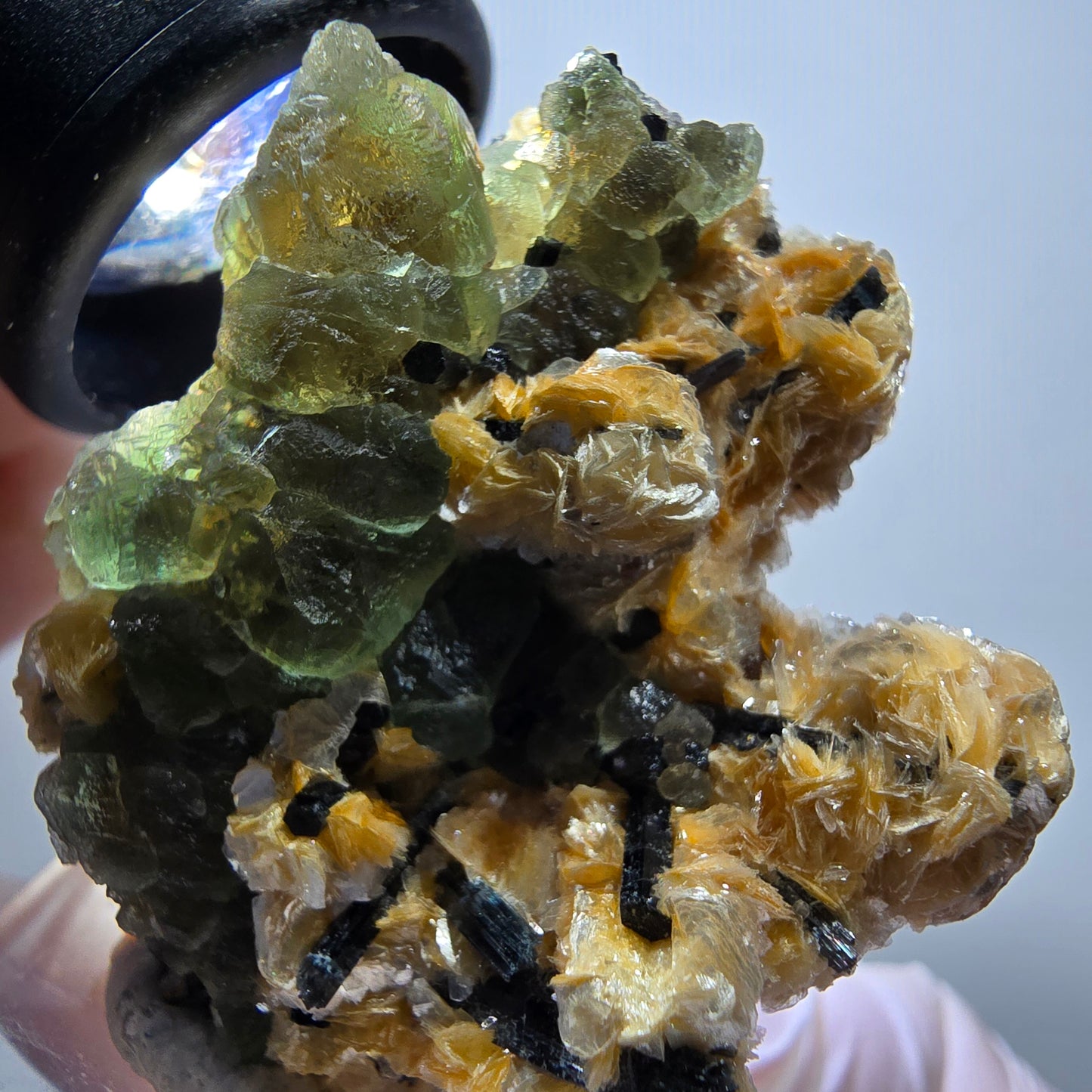 Phantom Fluorit, Schörl Turmalin, Muskovit Stufe Erongo, Namibia 48*37*24mm