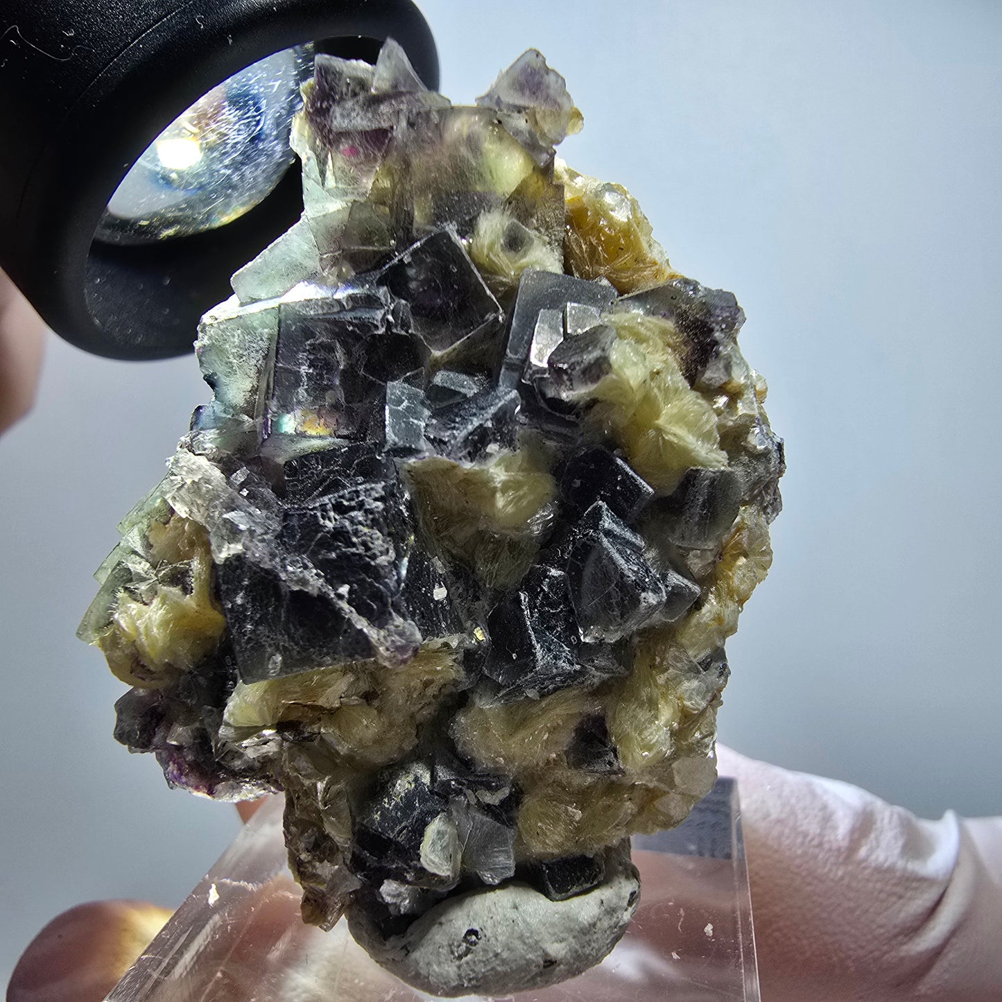 Bunte Phantom Fluorit, Schörl Turmalin, Muskovit Stufe Erongo Namibia 43*36*33mm