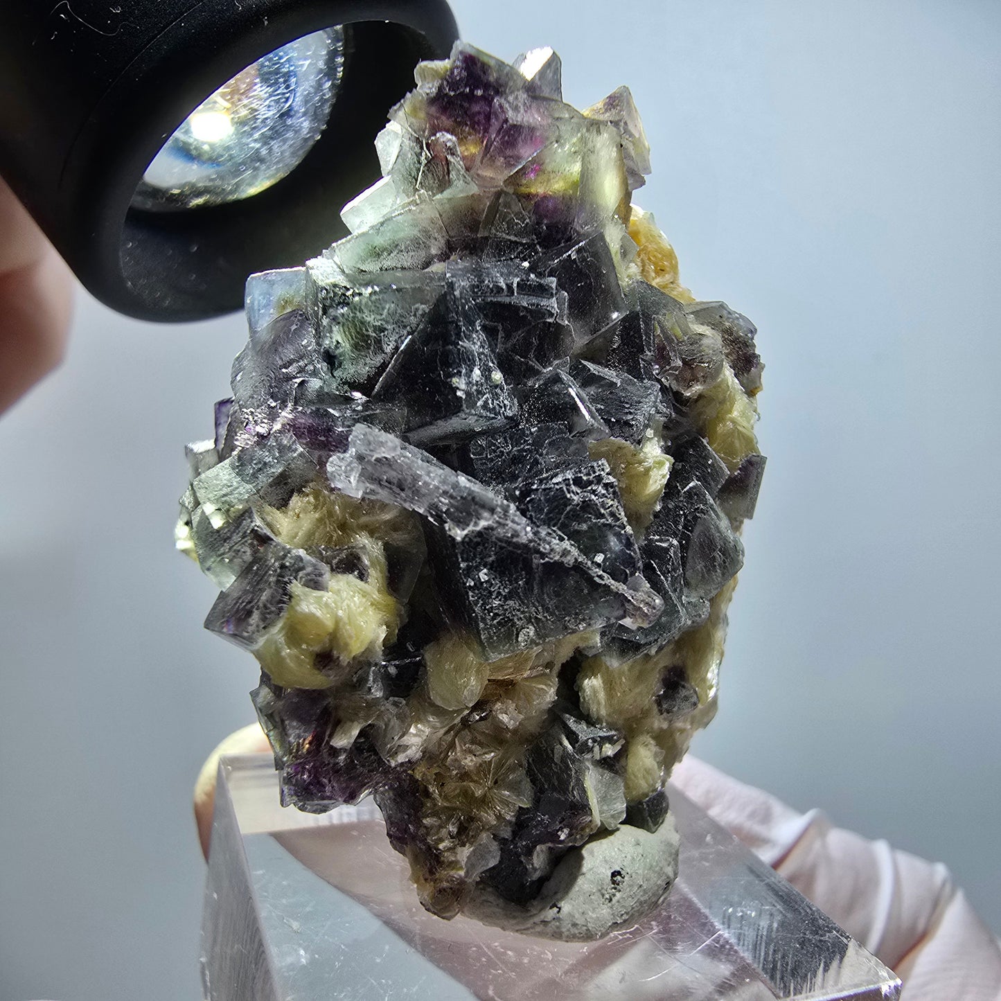 Bunte Phantom Fluorit, Schörl Turmalin, Muskovit Stufe Erongo Namibia 43*36*33mm