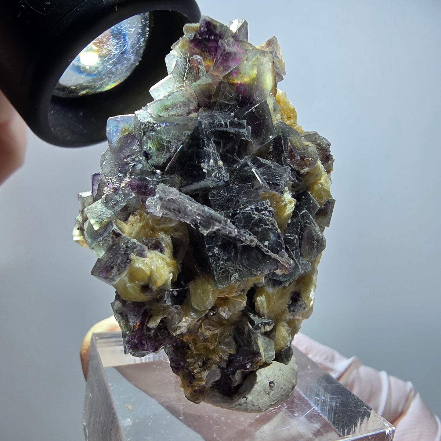 Bunte Phantom Fluorit, Schörl Turmalin, Muskovit Stufe Erongo Namibia 43*36*33mm