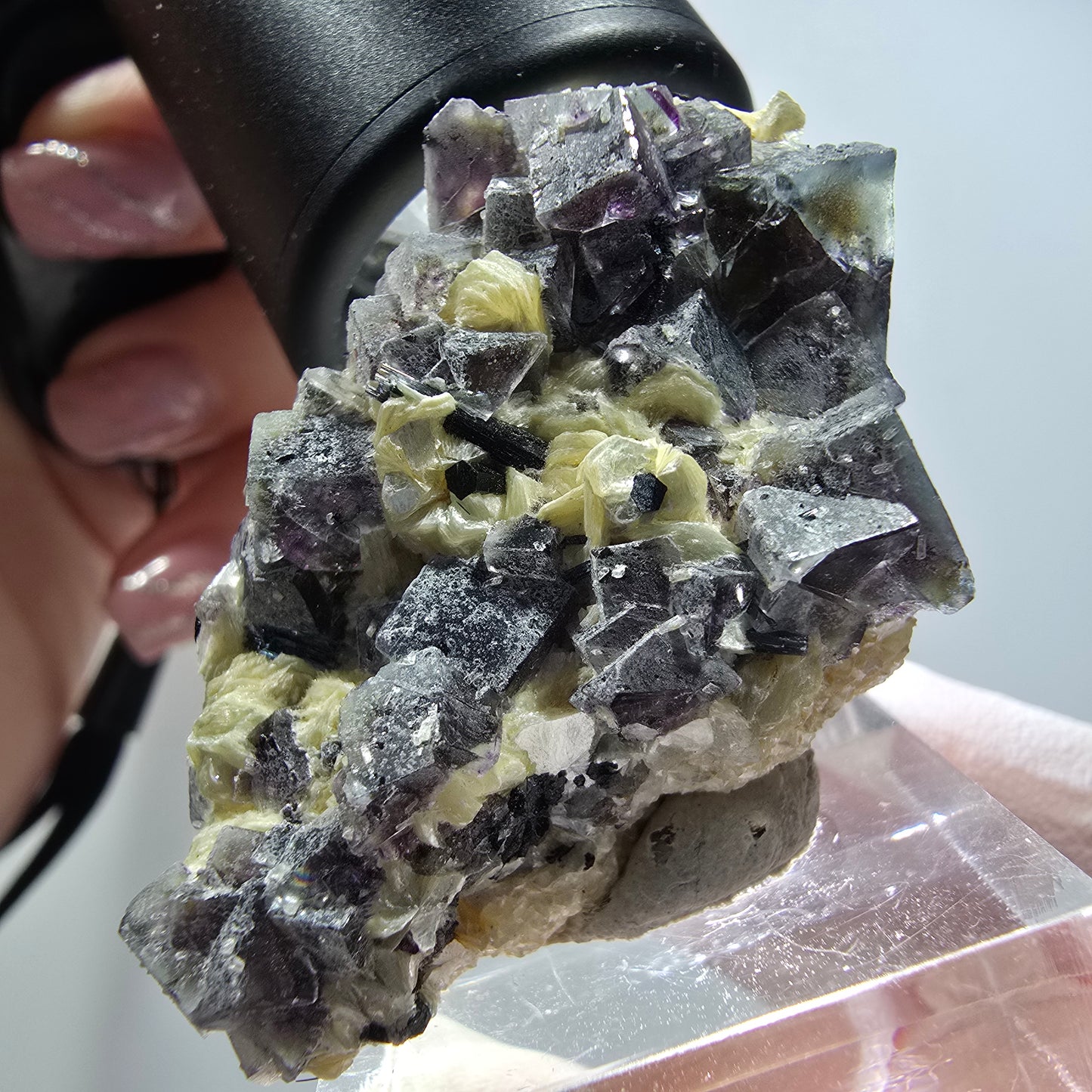 Bunte Phantom Fluorit, Schörl Turmalin, Muskovit Stufe Erongo Namibia 47*28*21mm