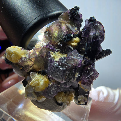 Bunte Phantom Fluorit, Schörl Turmalin, Muskovit, Hyalit Erongo, Namibia 34*33*22mm