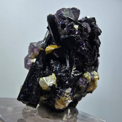 Bunte Phantom Fluorit, Schörl Turmalin, Muskovit, Hyalit Erongo, Namibia 34*33*22mm