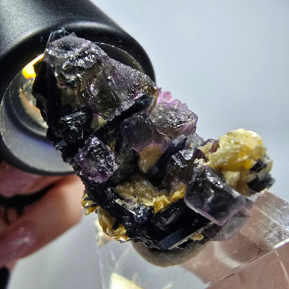 Bunte Phantom Fluorit, Schörl Turmalin, Muskovit, Hyalit Erongo, Namibia 34*33*22mm